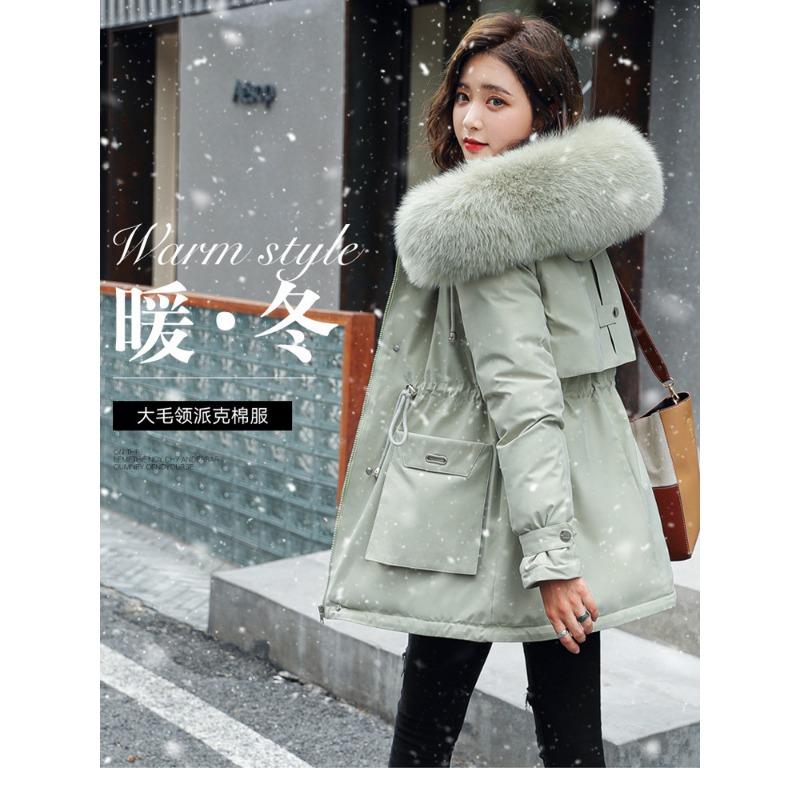 Loose Thick Padded Cotton Coat With Large Fur Collar Pockets For Women
