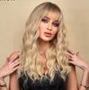Synthetic Ombre Brown To Light Blonde Hair Wig with Bangs Natural Wavy Wig for Women Cosplay Heat Resistant Fiber Wigs