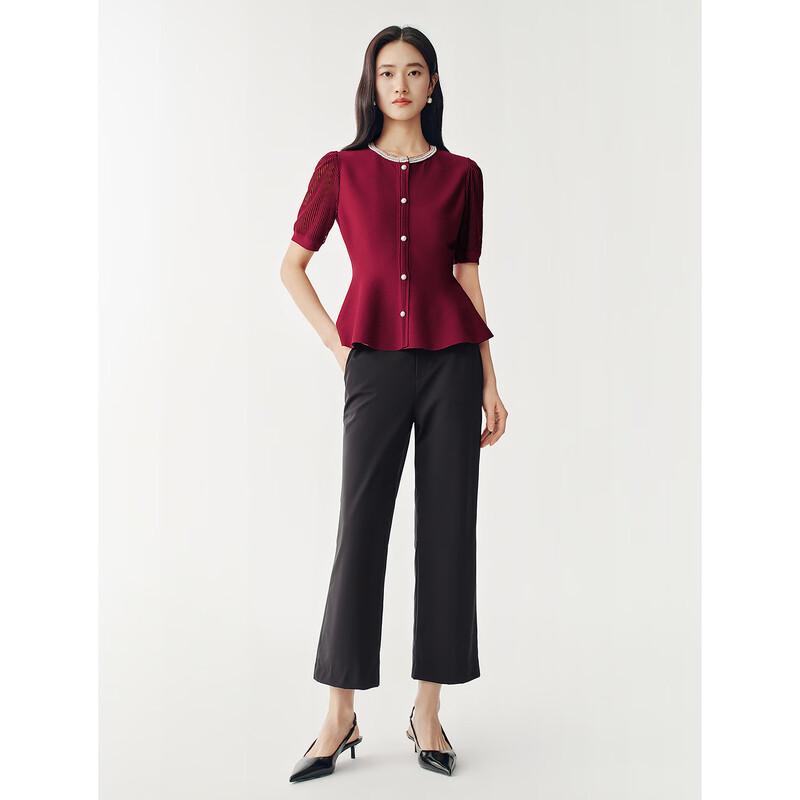 JUZUI Women's Elegant Commuter Slim-Fit Slight Flared Crop Pants