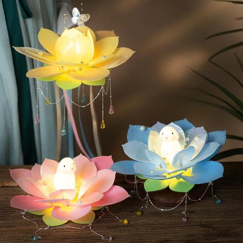 Mid-Autumn Festival Jade Rabbit Lotus Lantern Children's Handmade Diy Material Luminous Ancient Lotus Lantern Stage Performance