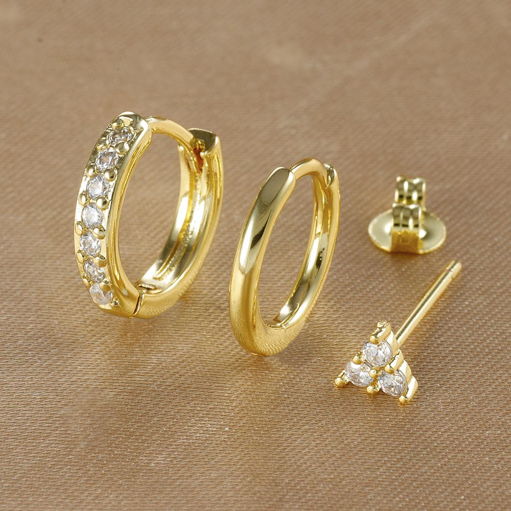 

3PCS Simple Stainless Steel CZ Zircon Huggie Hoop Earrings Set For Women Three-leaf Flower Stud Earrings Charms Party Jewelry
