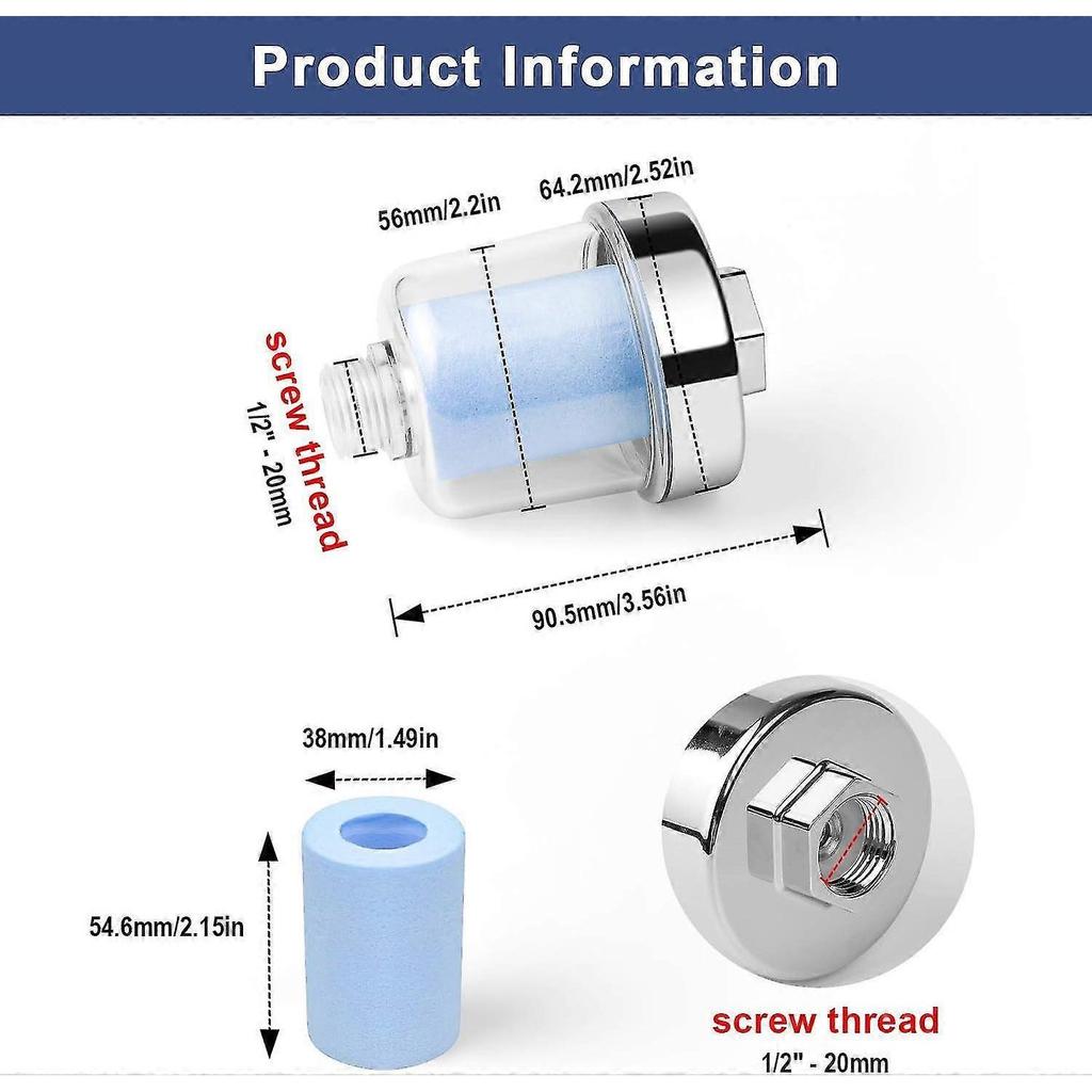 Pack Of 2 Shower Filters For 1/2 Inch Connections, Shower Filter With 10 Interchangeable Blue Filters - DD