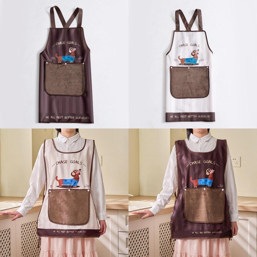 Cartoon Cat And Dog Print Waterproof Sleeveless Apron For Kitchen Cooking And Home Use
