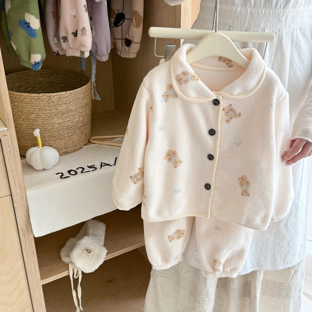 Soft, Skin-Friendly Kids' Snow Fleece Cardigan & Thick Warm Pajama Set - Unisex Winter Wear