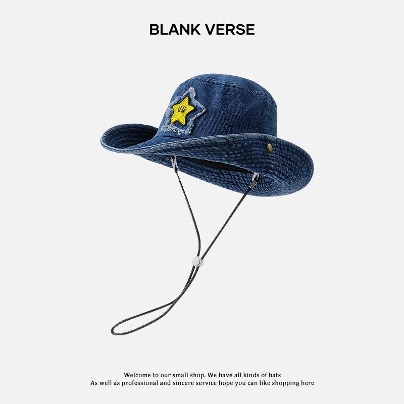 Denim Fischerhut Damen Sommer Sonnenschutz Hut Outdoor Camping Bergsteigen Hut Vertiefter und Vergrößerter Gesichtshut