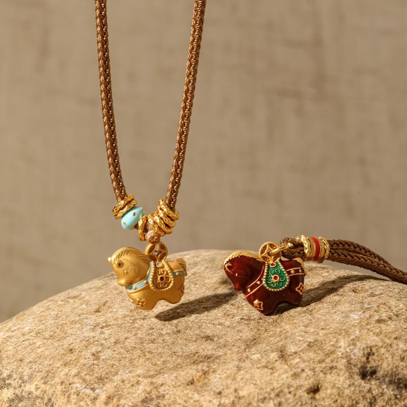 Vintage Ethnic Style Horse Pendant Necklace Lucky Jewelry Women