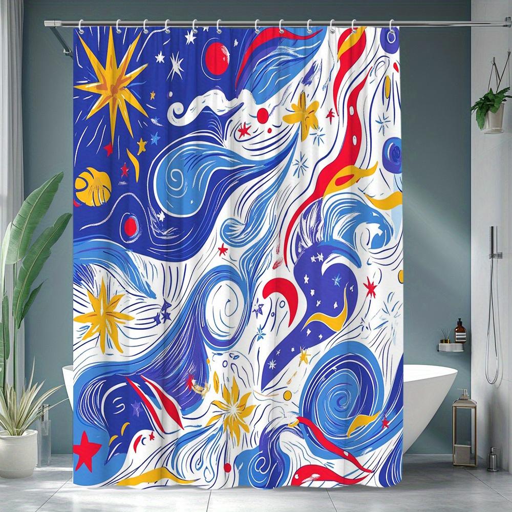 1Pc Starry Night Shower Curtain Fabric Swirl Wave Design Sky Stars Holiday Elements Bathroom Decoration Polyester Fabric With