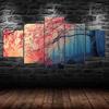 Red Leaves Tree Mystical Foggy Forest 5 Piece Canvas Wall Art Multi Panel Print Modern Nature Poster Home Decor Picture Gift For Him For Her
