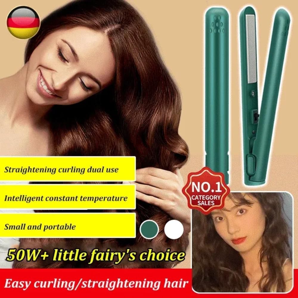 Mini Dual-purpose Curling Iron for Short Hair, 2-in-1 Mini Curling Wand & Flat Iron Hair Straightener (Blue)