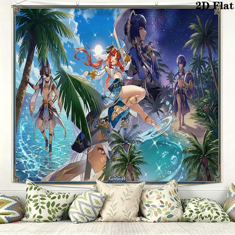 Genshin Impact Poster Wall Tapestry Aesthetic Wall Hanging Printed Fabric Blanket Decorative Tapestries for Bedroom Living Room Home Decor