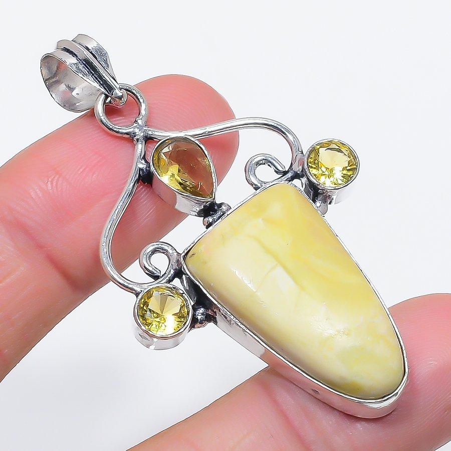 Natural Septerian Noodal, Citrine 925 Sterling Silver Jewelry Pendant 2.36" F4b97