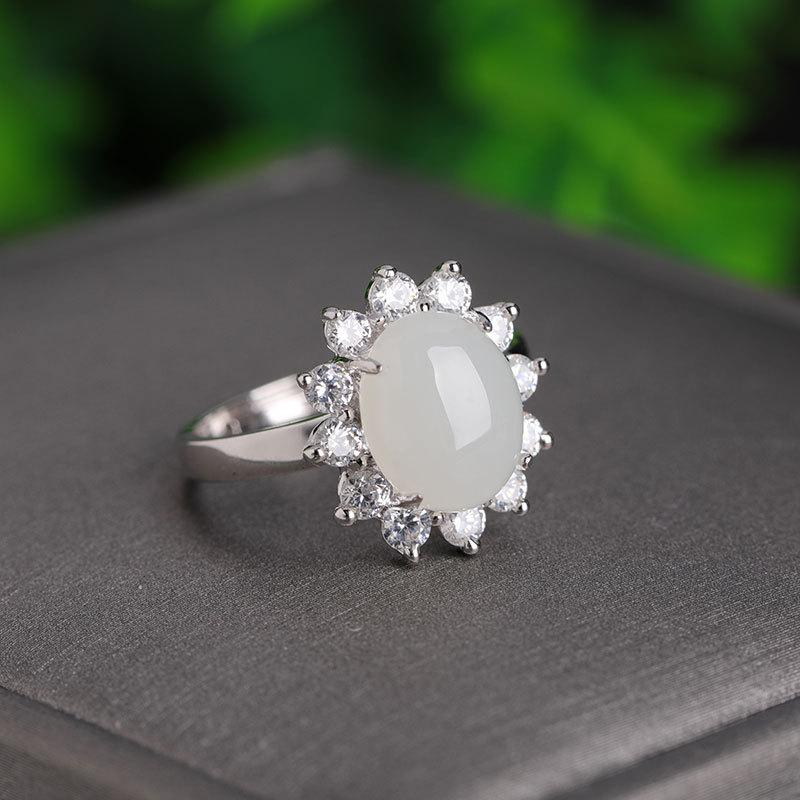 Tancise Classic 925 Sterling Silver  Zircon Jade Ring Ladies Jewelry Wedding Promise Party Gift