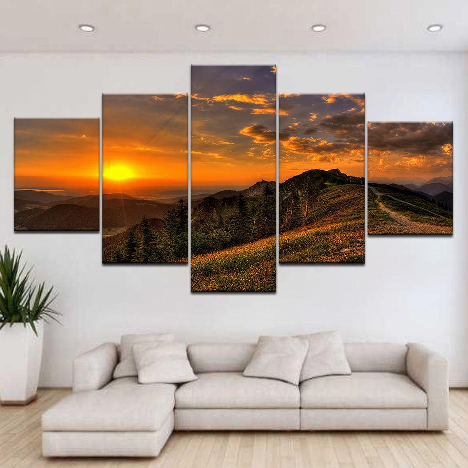 Canvas Paintings Wall Art Modern Home Decor Pictures 5 Pieces Sunset Mountains Landscape Living Room HD Prints Posters No Frame