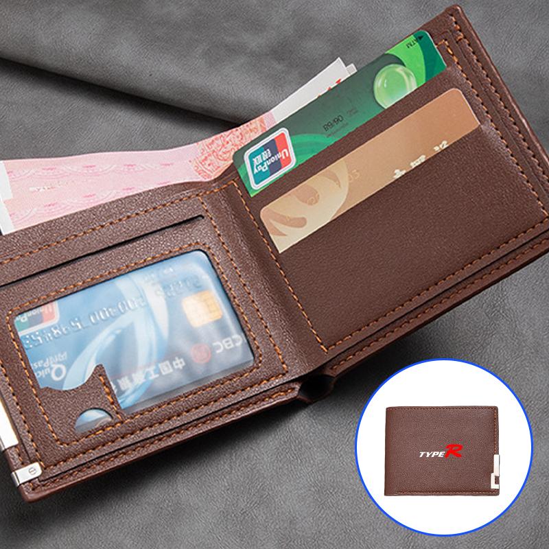 Car Logo Men's Short Wallet Multifunctional Card Purse Coin Storage Bag For Honda TYPE-R Mugen Civic Accord Fit Jazz CRV BRV HRV SM1