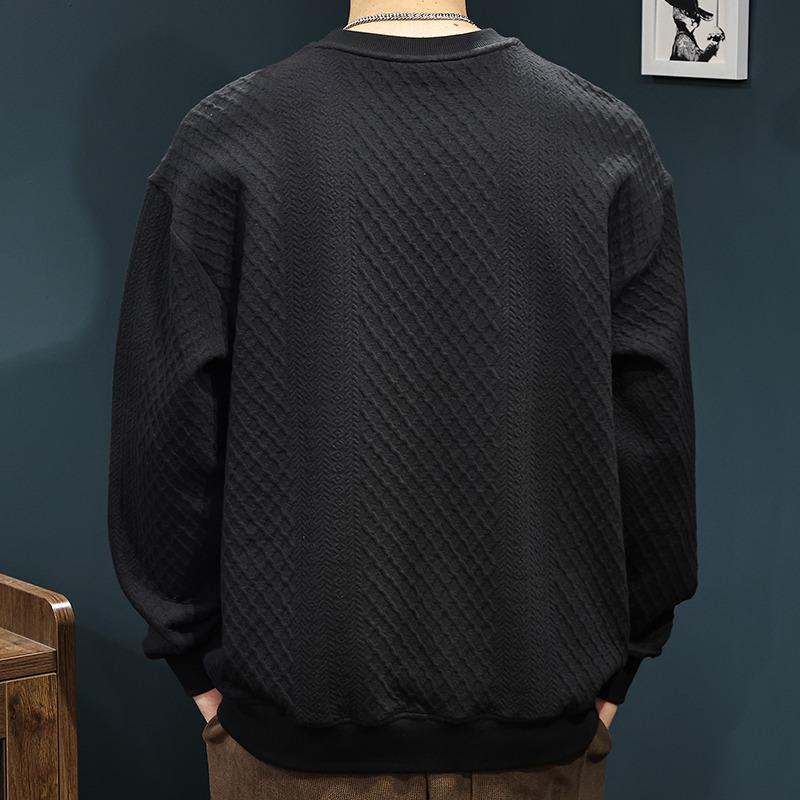 Herrhöst/Vinter Svart Jacquard Rundhalsad Huvtröja med Sammetfoder