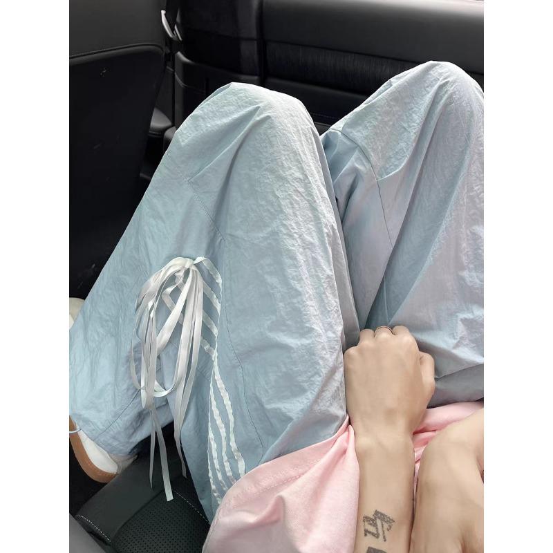 

Новые летние модные повседневные спортивные брюки Dopamine Bow, студенческие свободные широкие брюки в корейском стиле, брюки-десантники 4XL синий