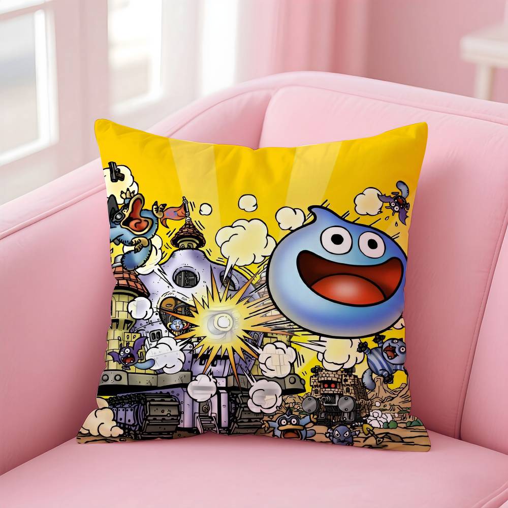 D-Dragon Quest Slime Anime Pillow Case Anti-Dustmite Pillowcase Invisible Zipper Silky Short Plush Sofa Cushion Cover