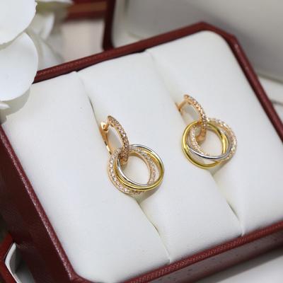 White Diamond Tri Color Three Ring Earrings Anti Allergic Material Birthday Gift Gifts for Men and Women Daily Outfit Sweet and Romantic