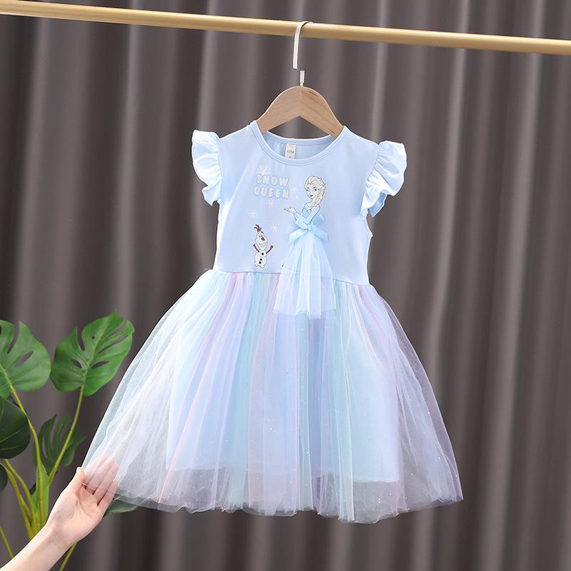Girls Summer Princess Tulle Dress Short Sleeve Puffy Party Gown For Kids