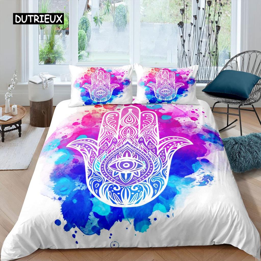 Indian Hand Hamsa Duvet Cover Polyester Galaxy Bedding Set Boho Chic Style Comforter Cover for Teen Adult Double Queen King Size