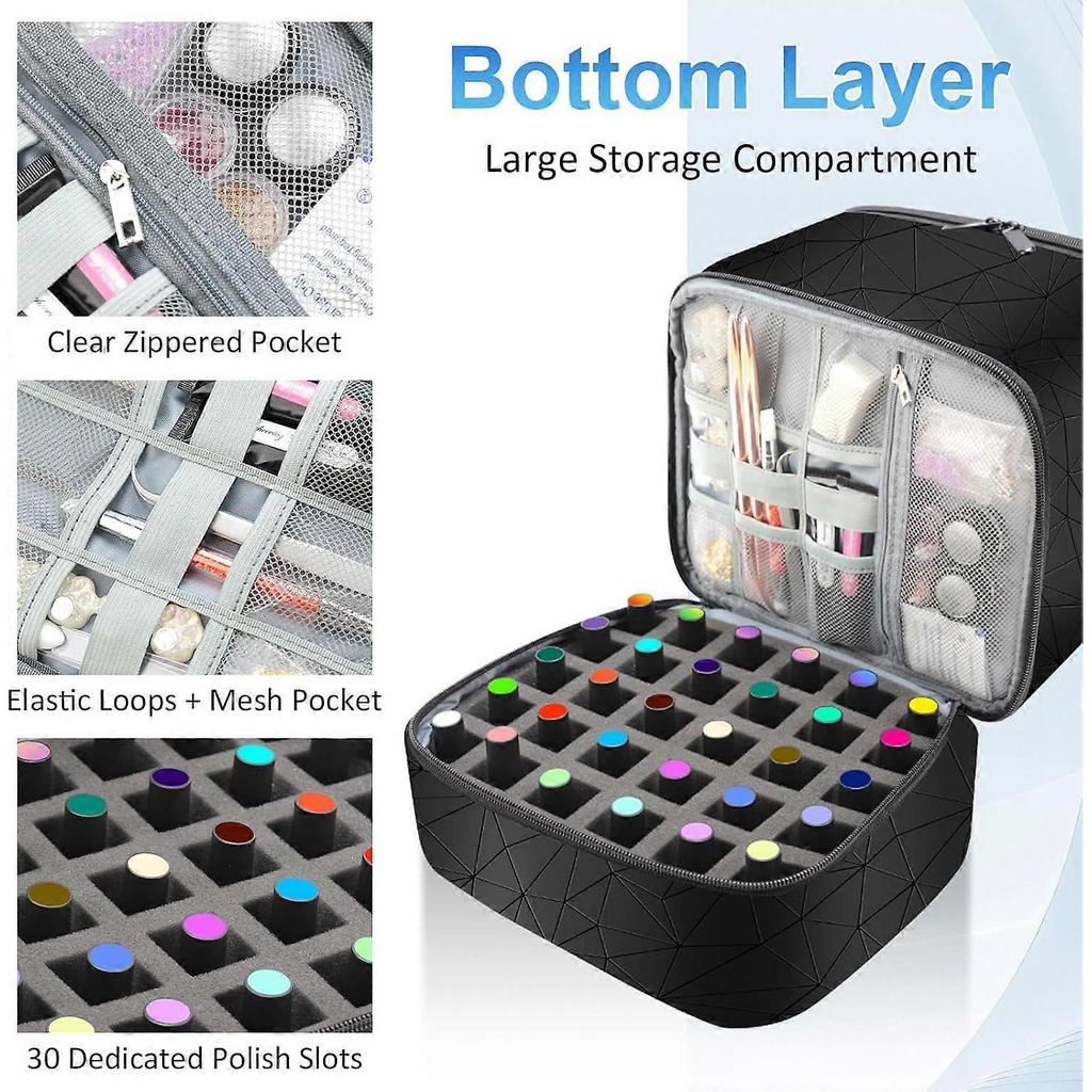 Doppellagige Nagellack-Organizer-Tasche mit UV-Lampenfach, fasst 30 Flaschen, großes Fassungsvermögen