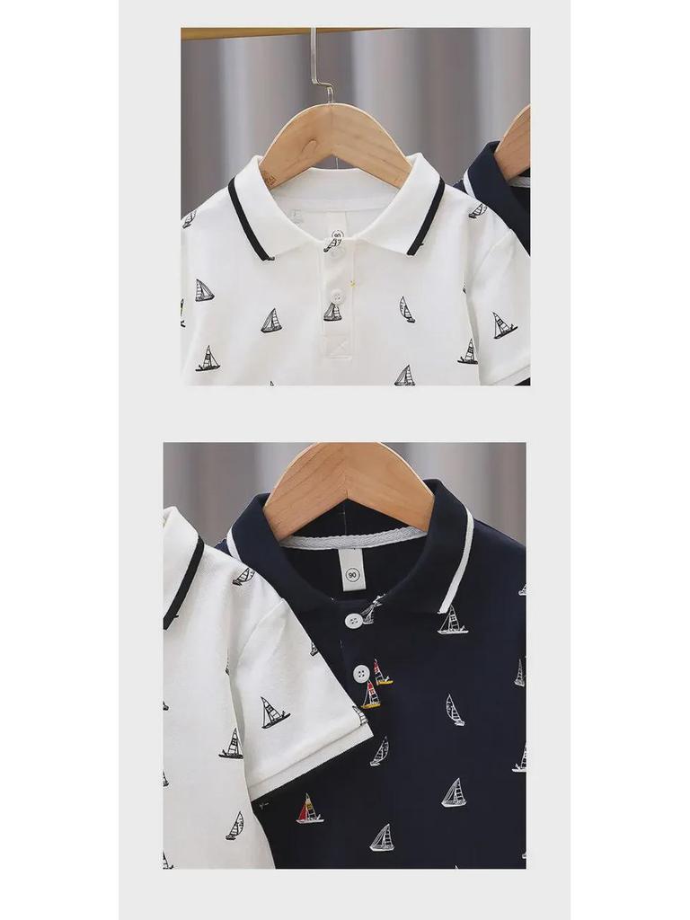Ha Weijia Single-Color Sailboat T-Shirt – Boys' Short Sleeve