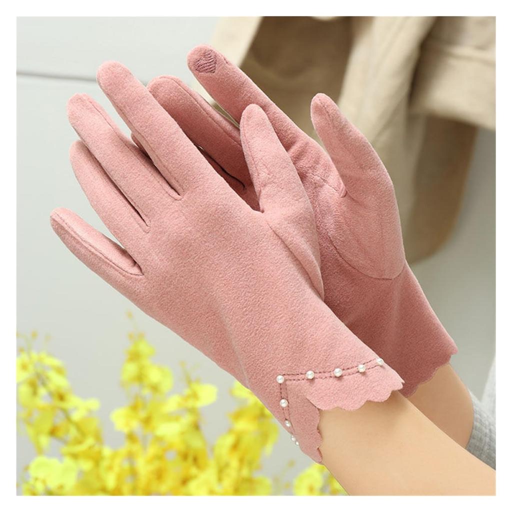 Women Thin Gloves Windproof Touch Screen Driving Pearl Decor Elegant Gloves Cold-proof Fashion Outdoor Warm Cycling Mittens