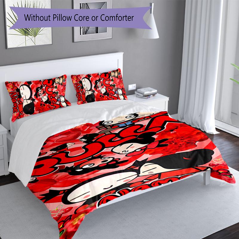 3pcs Custom Name Pucca Bedding Set,Includes 1 Duvet Cover and 2 Pillowcases,All-season Bedroom Decor