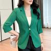 Blazer casual da donna taglie forti a maniche 3/4 – Giacca da completo leggera a un bottone (Taglia L-6XL)