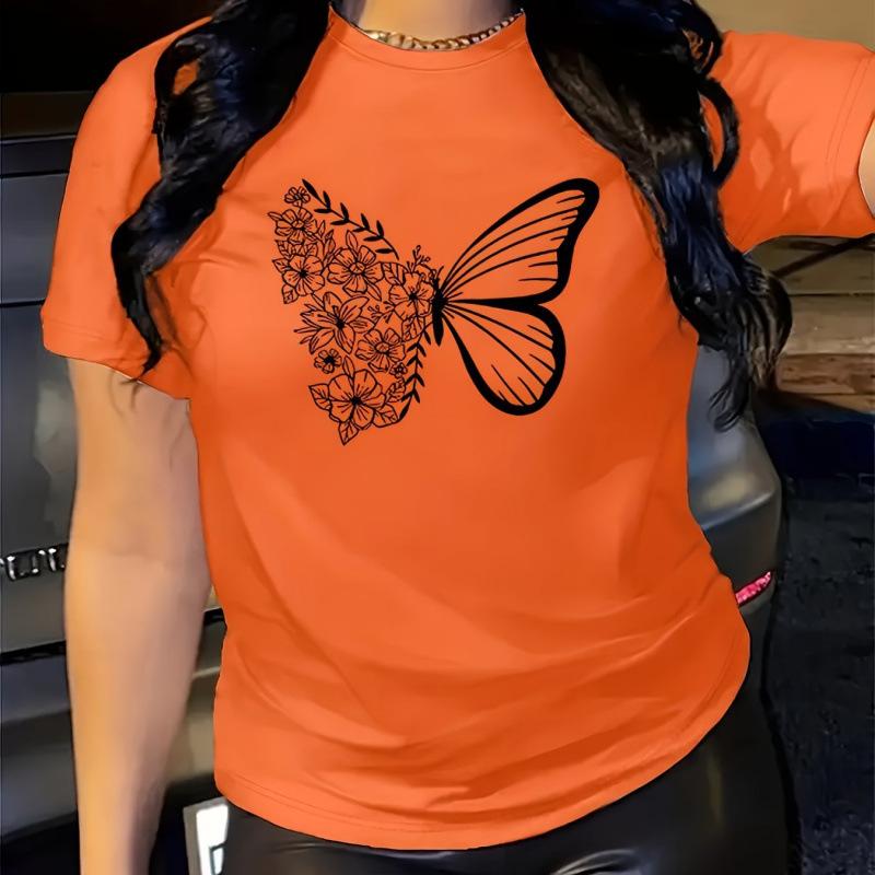 Women Summer Tee Butterfly Printed T Shirt - Fashion Short Sleeve Top