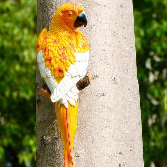 Simulation Parrot Bird Sculpture?Resin Craft Wall Hanging Garden Decoration