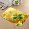 2D Flat Golden Four Leaf Clover Flannel Bath Mat Non Slip Soft Absorbent Shower Rug for Bathroom Toilet Floor Decor Lucky Charm