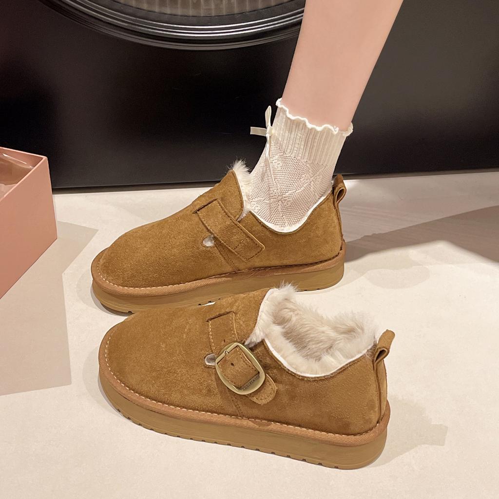 Retro Fluffy Women's Velvet Beanie Shoes, New Winter Lazy Thick-soled One-pedal Warm Cotton Shoes