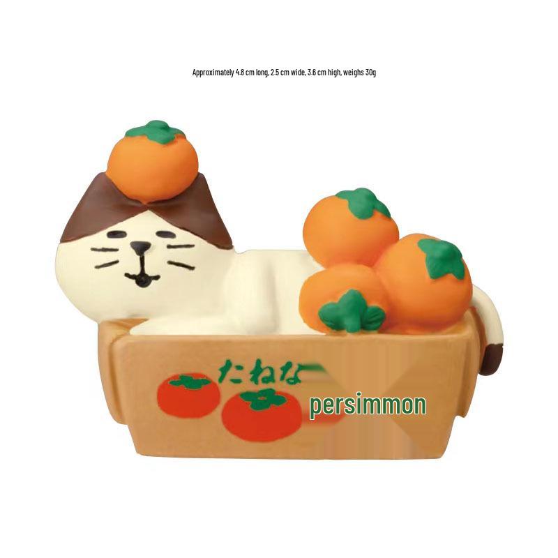 ZAKKA Autumn Harvest Resin Cat Figurine with Persimmon Tree - Trendy INS Blind Box Ornament
