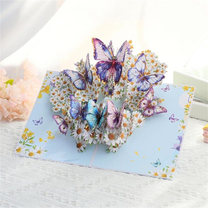 3D Butterfly and Flower Card for Birthdays Handmade Greeting Card with Envelope Elegant Anniversary Celebration Card