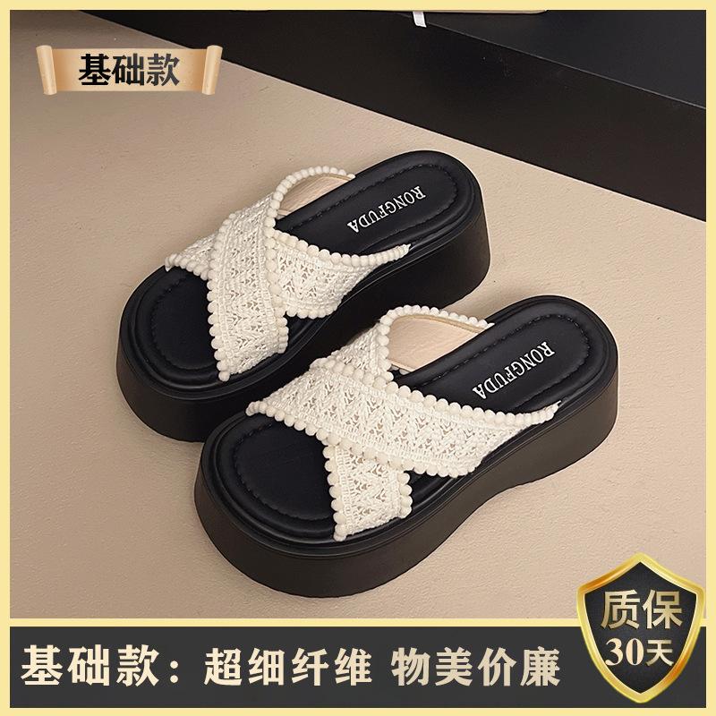 Thick-soled heightened heel cool slippers women s summer wear new with skirt beach one-word sandals 35 3433₽