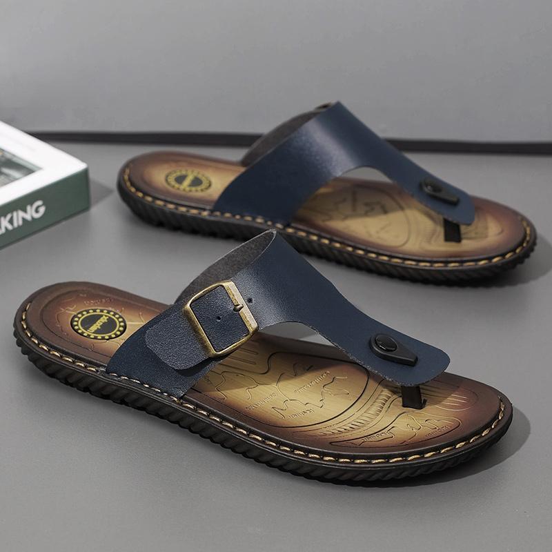 Übergröße Mode Weiches Leder Herren Flip-Flops Outdoor Wasserdichte Strandsandalen Sommer Herren Hausschuhe