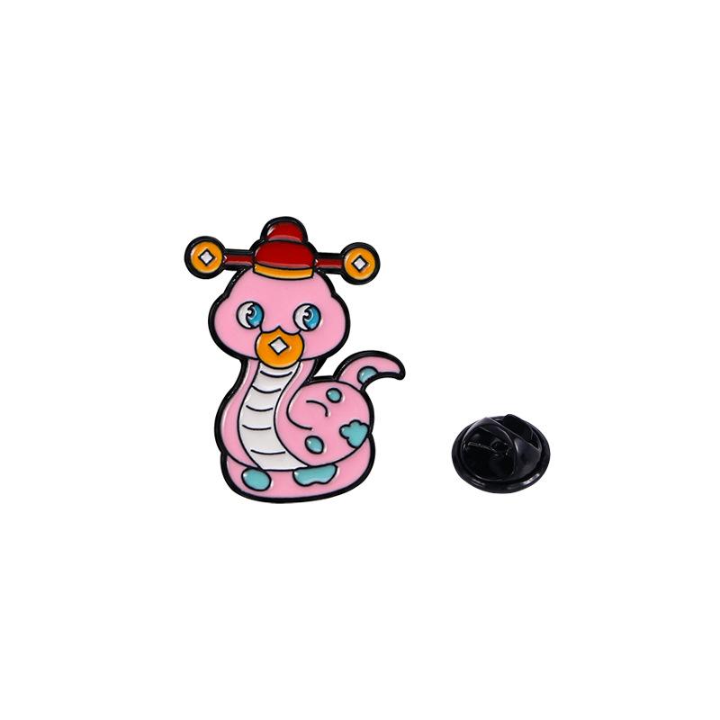 2025 Chinese Style Zodiac Snake Brooch God of Wealth Pink Little Snake Zinc Alloy Badge for Clothes Backpack Decoration Accessory