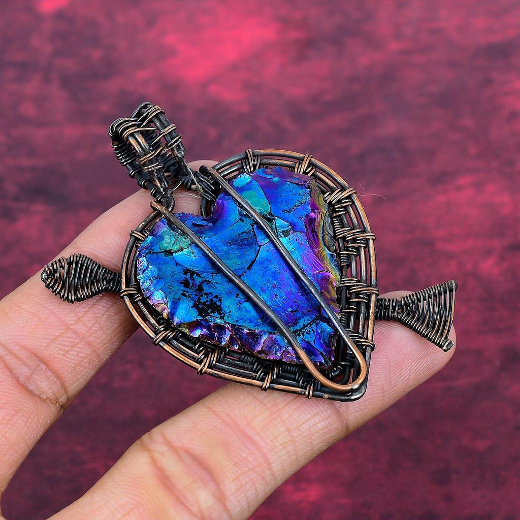 Titanium Druzy Pendant Copper Wire Wrapped Gemstone Jewelry Handmade Pendant