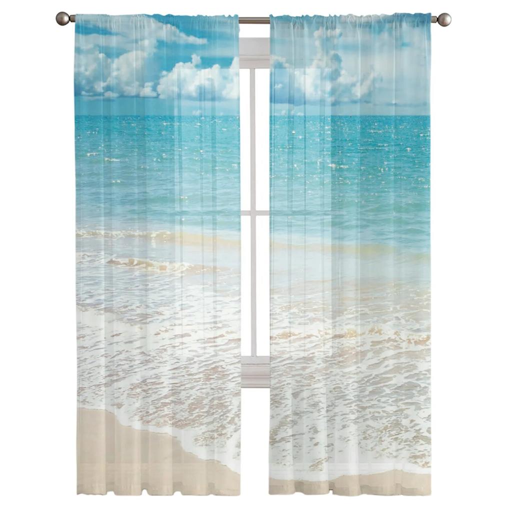 Beach Sky Sea Tulle Curtains for Living Room Bedroom Decor Chiffon Sheer Voile Kitchen Window Curtain
