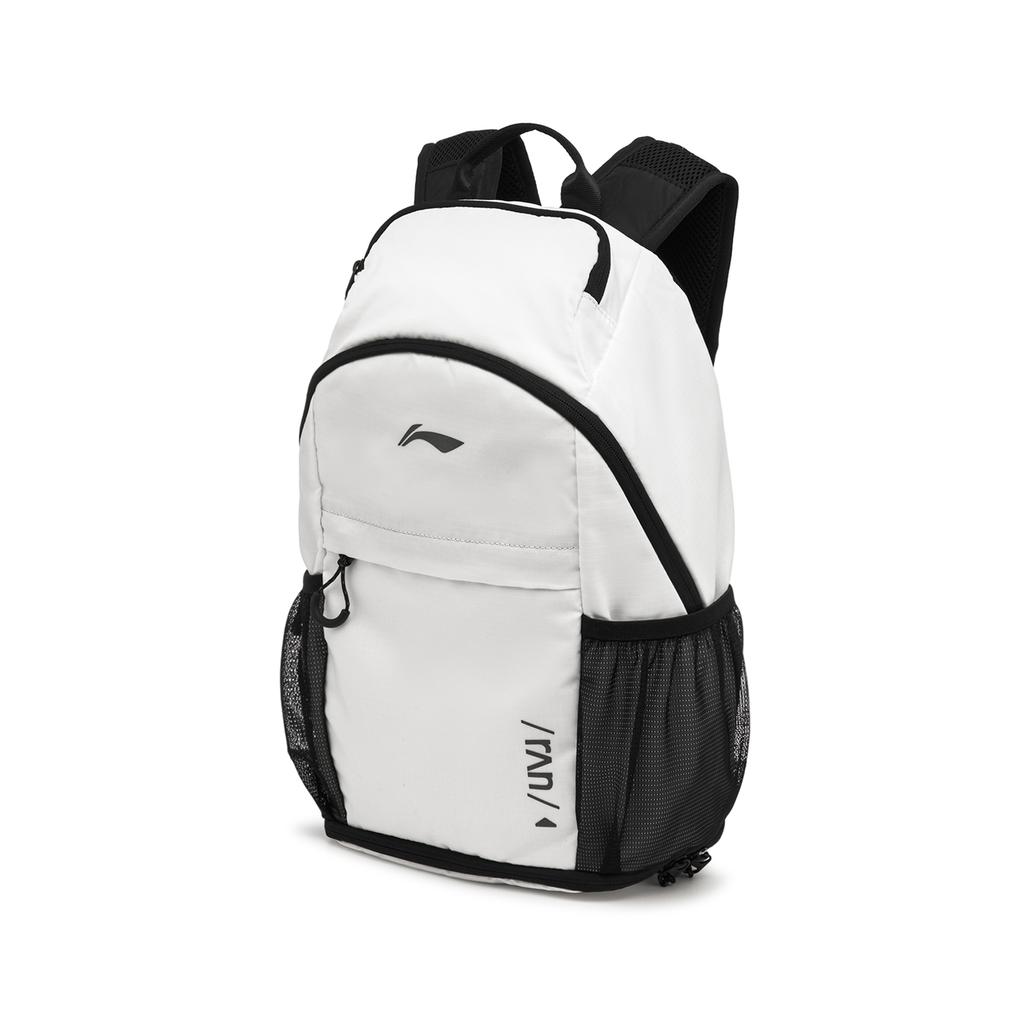 Li Ning Running Series Eco-Friendly Water-Resistant Reflective Zipper Adjustable Shoulder Strap Nylon Sports Backpack Unisex Backpack White ABSU039-2