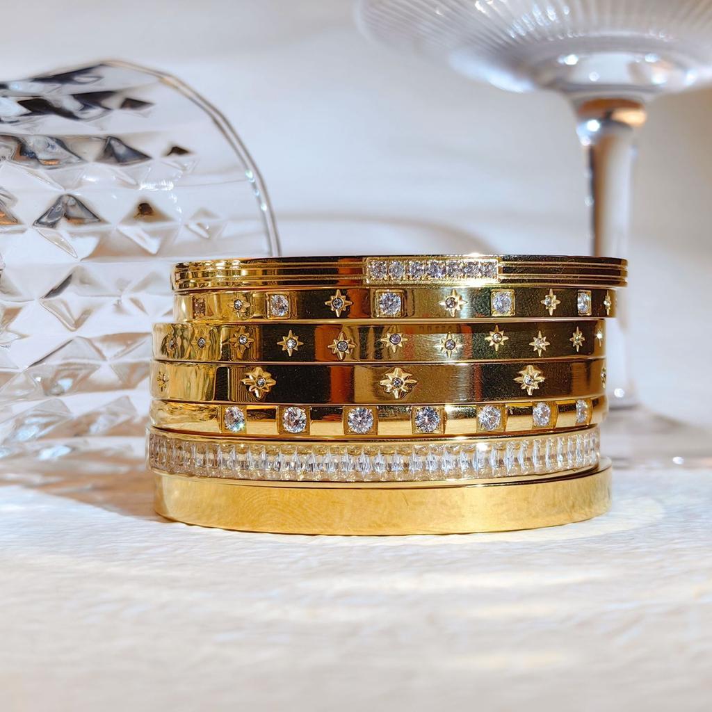 Stainless Steel New Waterproof Cubic Zirconia Bangles Antihistamine Bracelets Tarnish Free Jewelry for Women Wholesales Gifts