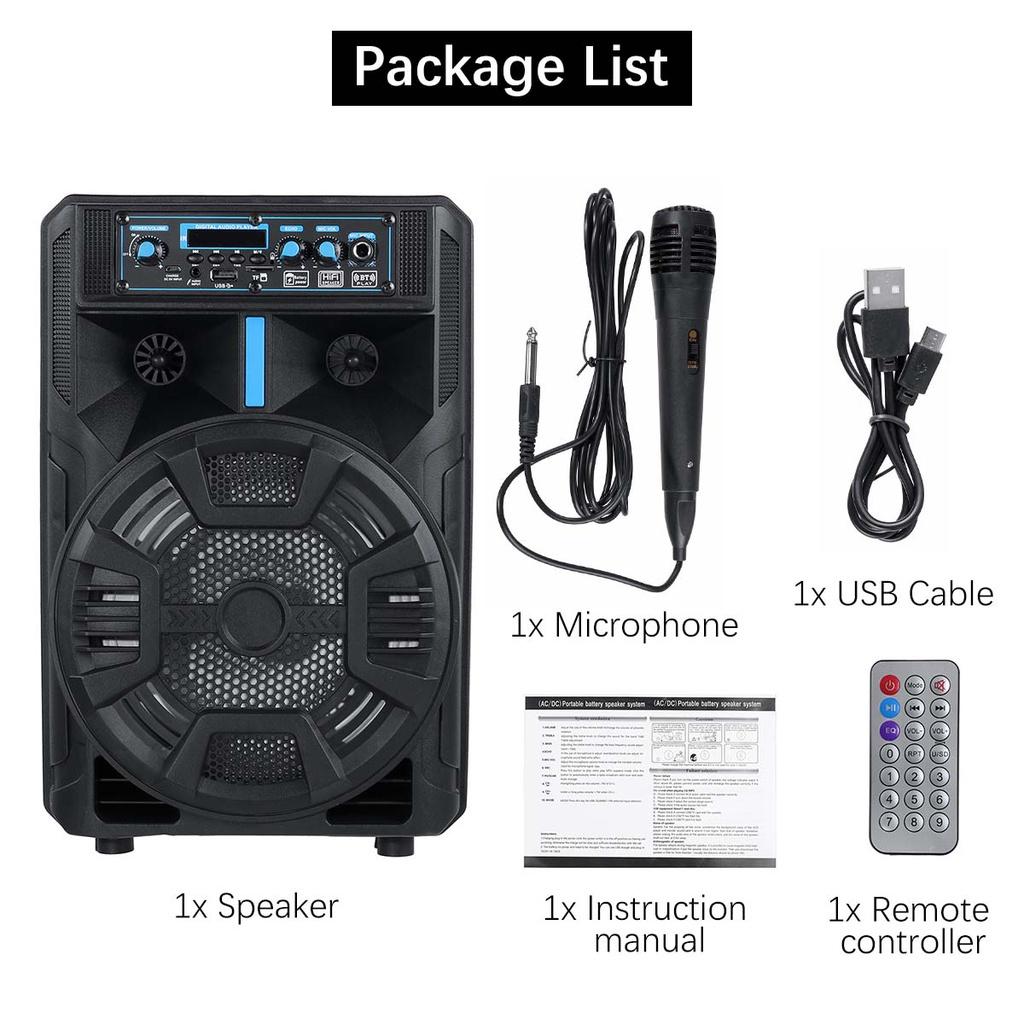 outdoor portable trolley wireless bluetooth speaker 8 inches high power subwoofer square dance KTV with AUX USB FM functio 15W