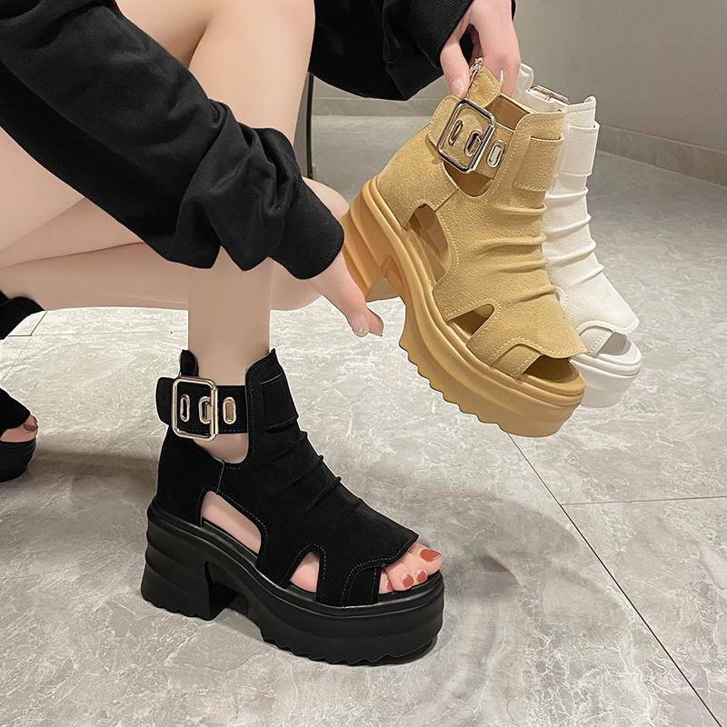 TUINANLE Women Sandals Summer High Heels Ladies Chunky Shoes Platform Wedges Sweet Zip White Sandals