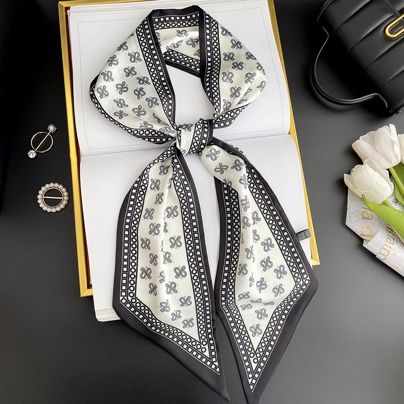 Simulated silk scarf, high-end women's headband, decorative scarf, streamer, fresh color matching, rhombus small scarf, headband.