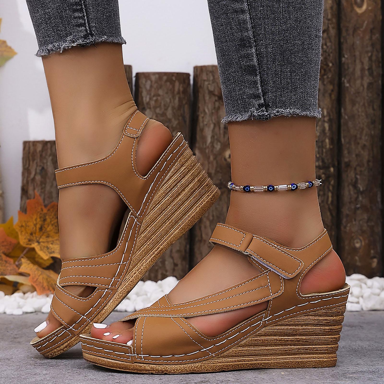 

Platform Wedge Sandals Lightweight Summer Strap Casual Vacation Sandals Yoga Sandals For Women Clear Platform Sandals For Women 37 коричневий