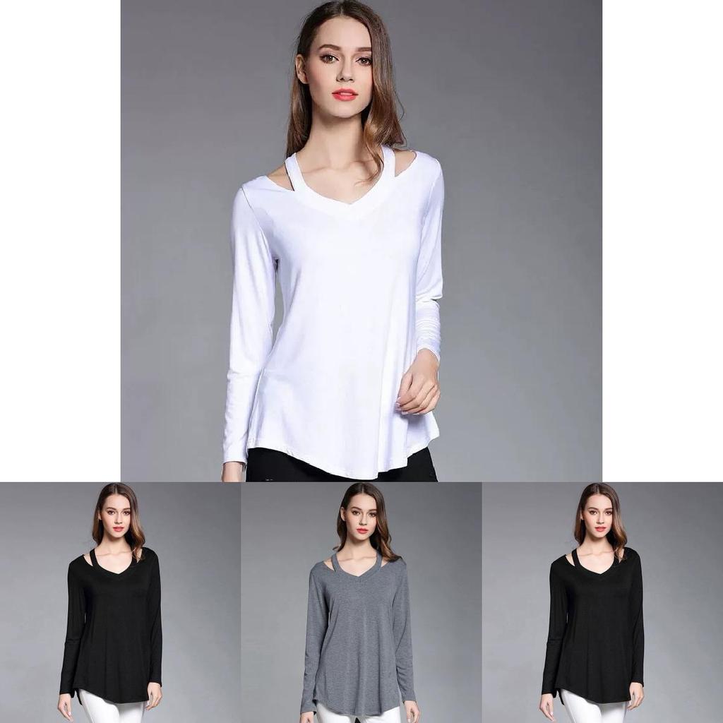 Simple Solid Color Off Shoulder Design Women Long Sleeved Top For Fall Comfort
