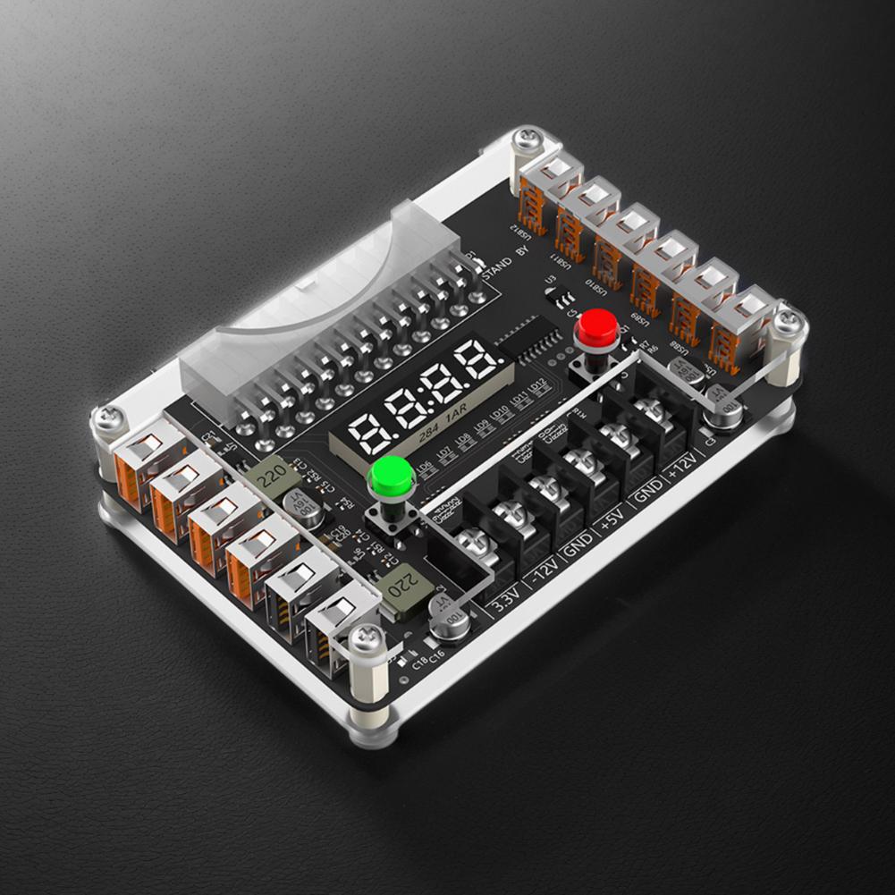 12-Port USB 3A 3.3V 5V 12V -12V Output 24Pin ATX Power Supply Breakout Board and Acrylic Case Kit Power Module for Computer PC