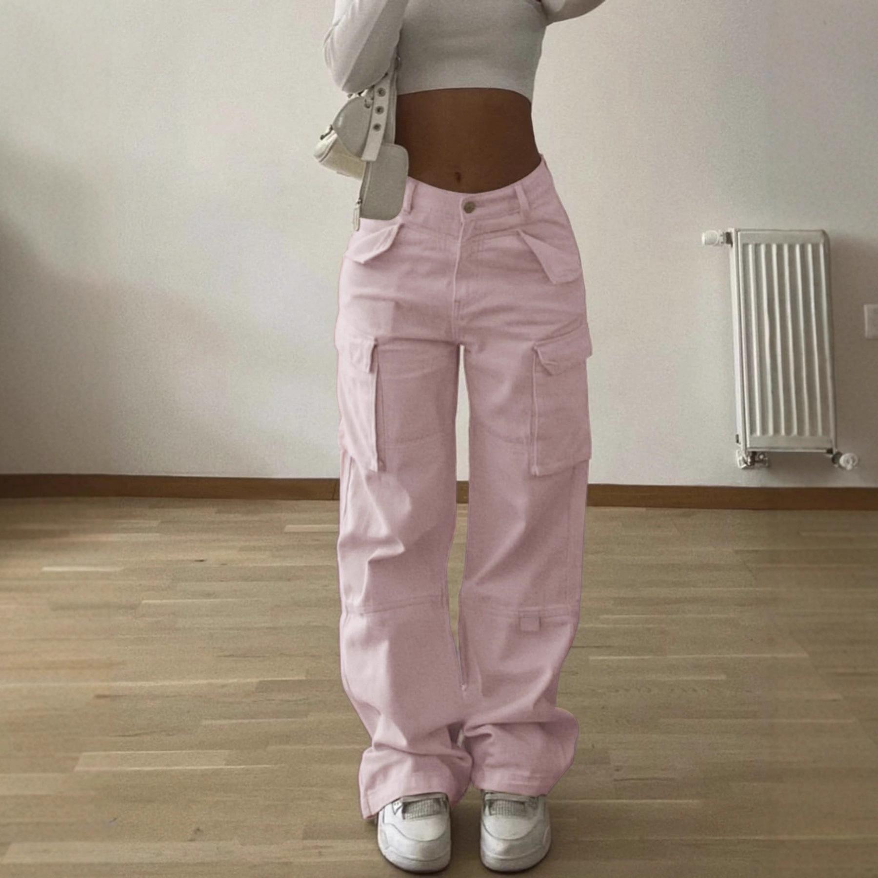 

Women s Spring/Summer American Trend Work Pants - Loose, Casual, High Street Style Small рожевий