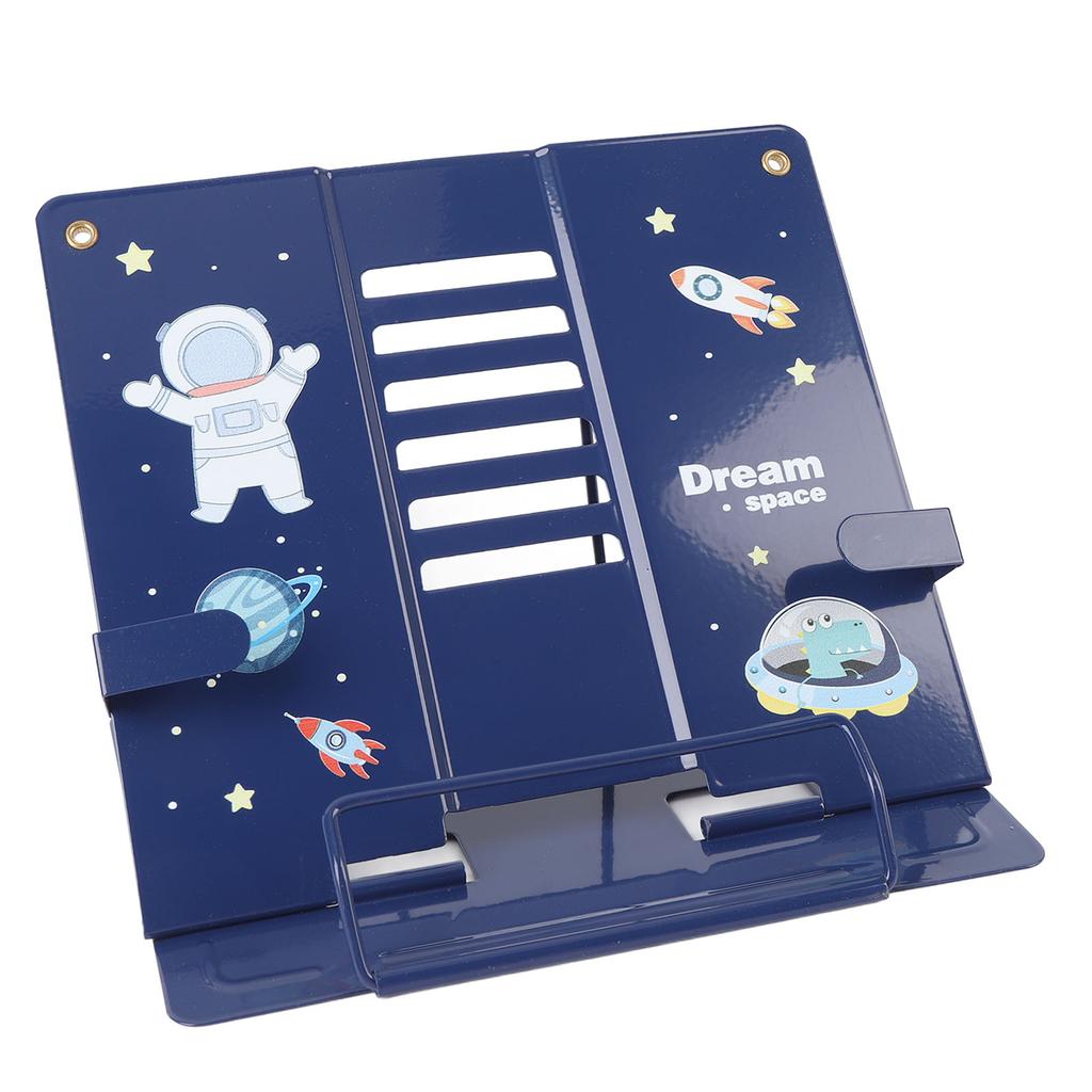 Book Holder Desk Reading Display Stand Stable Metal Steel Plate Adjustable for Tablets Phones Astronaut Pattern Blue